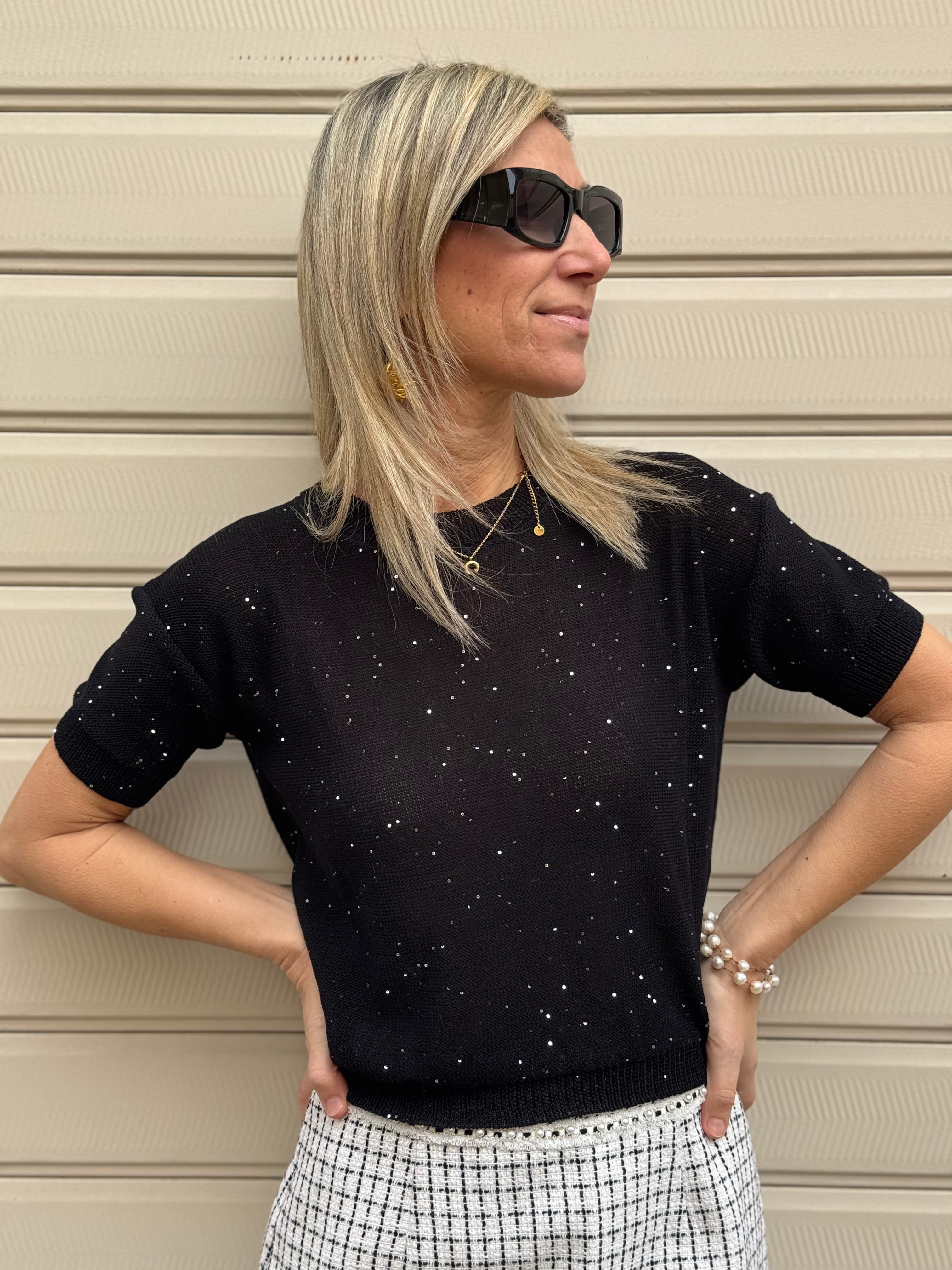 Maglia manica corta micro paillettes mimì