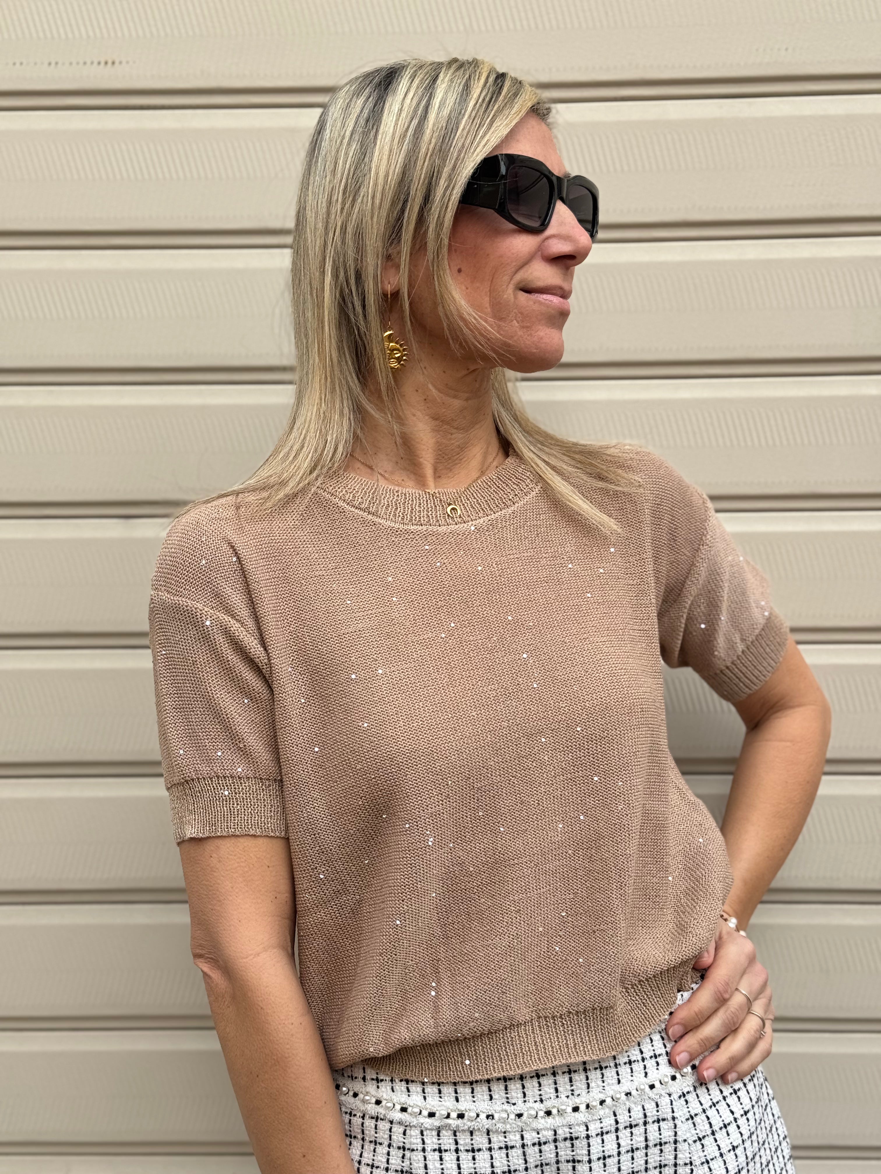 Maglia manica corta micro paillettes mimì