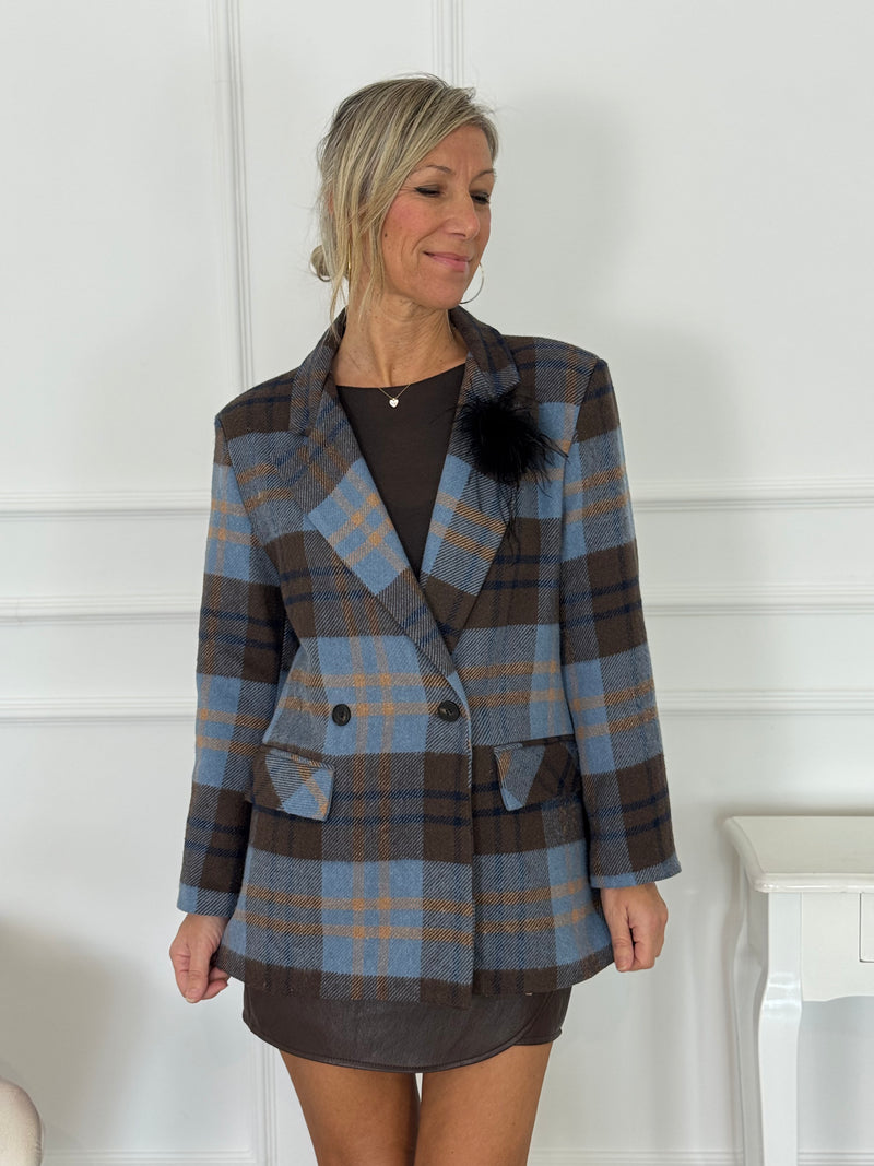Giacca check azzurra adora