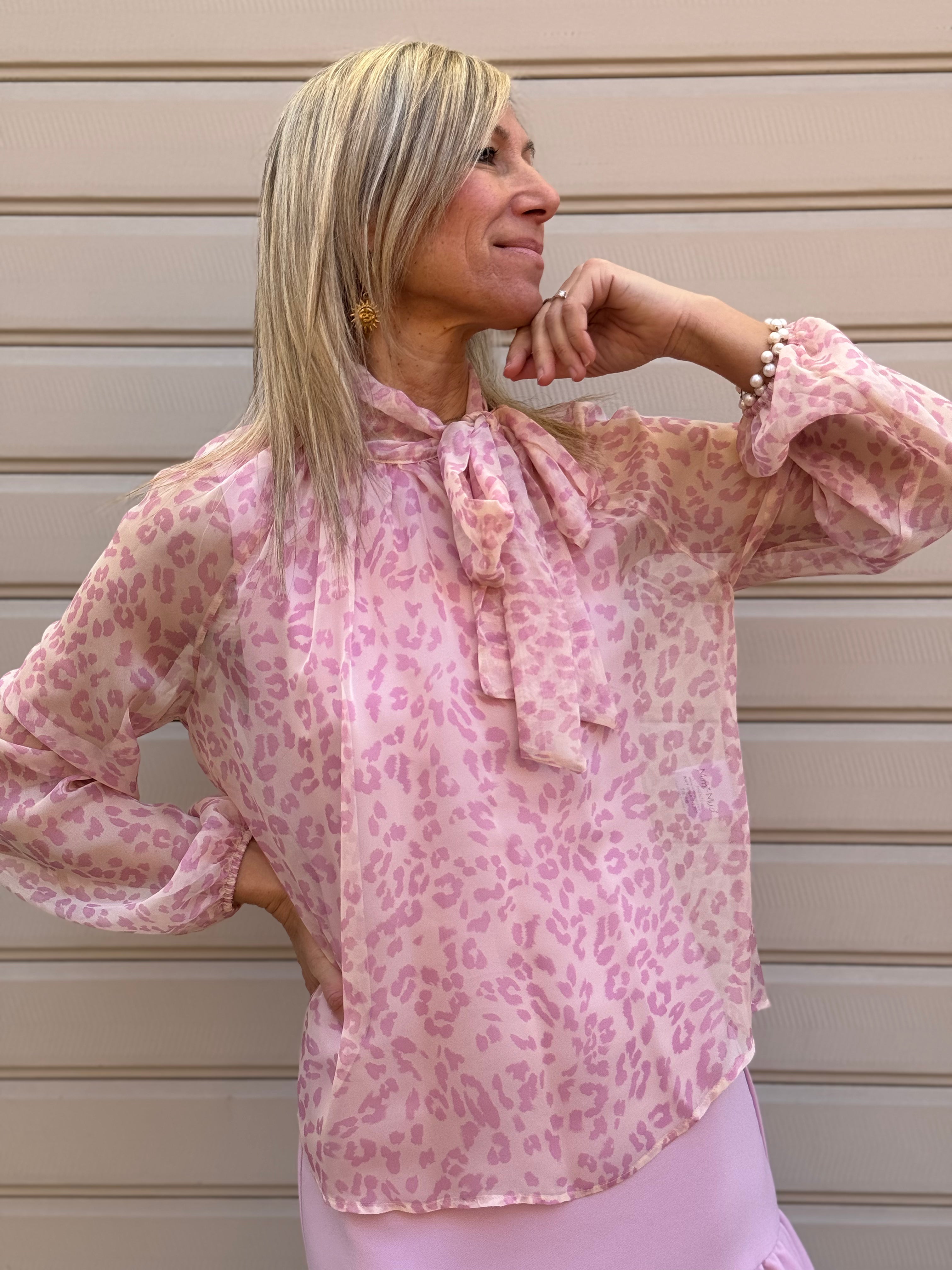 Blusa maculata fiocco mimì