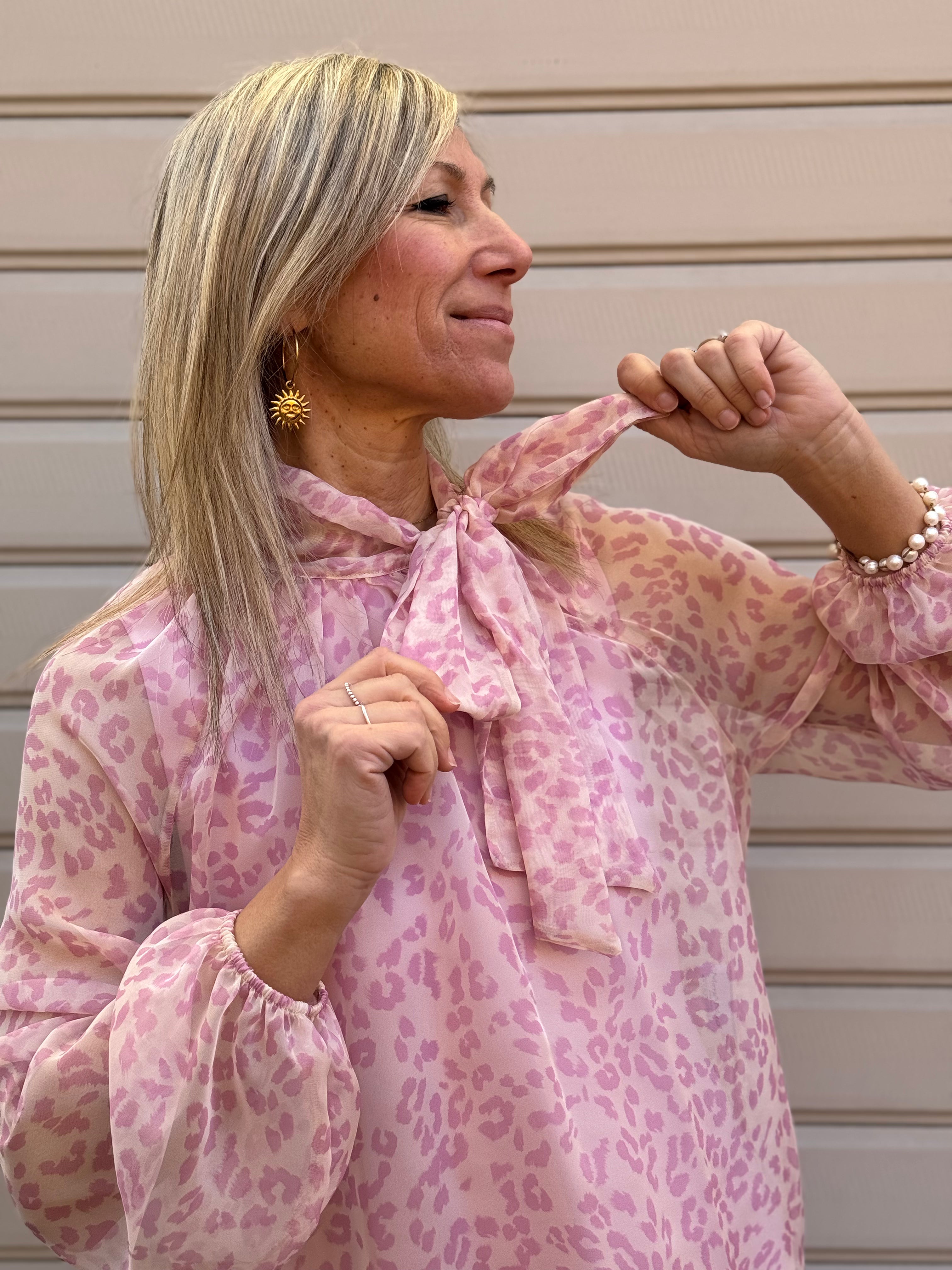 Blusa maculata fiocco mimì