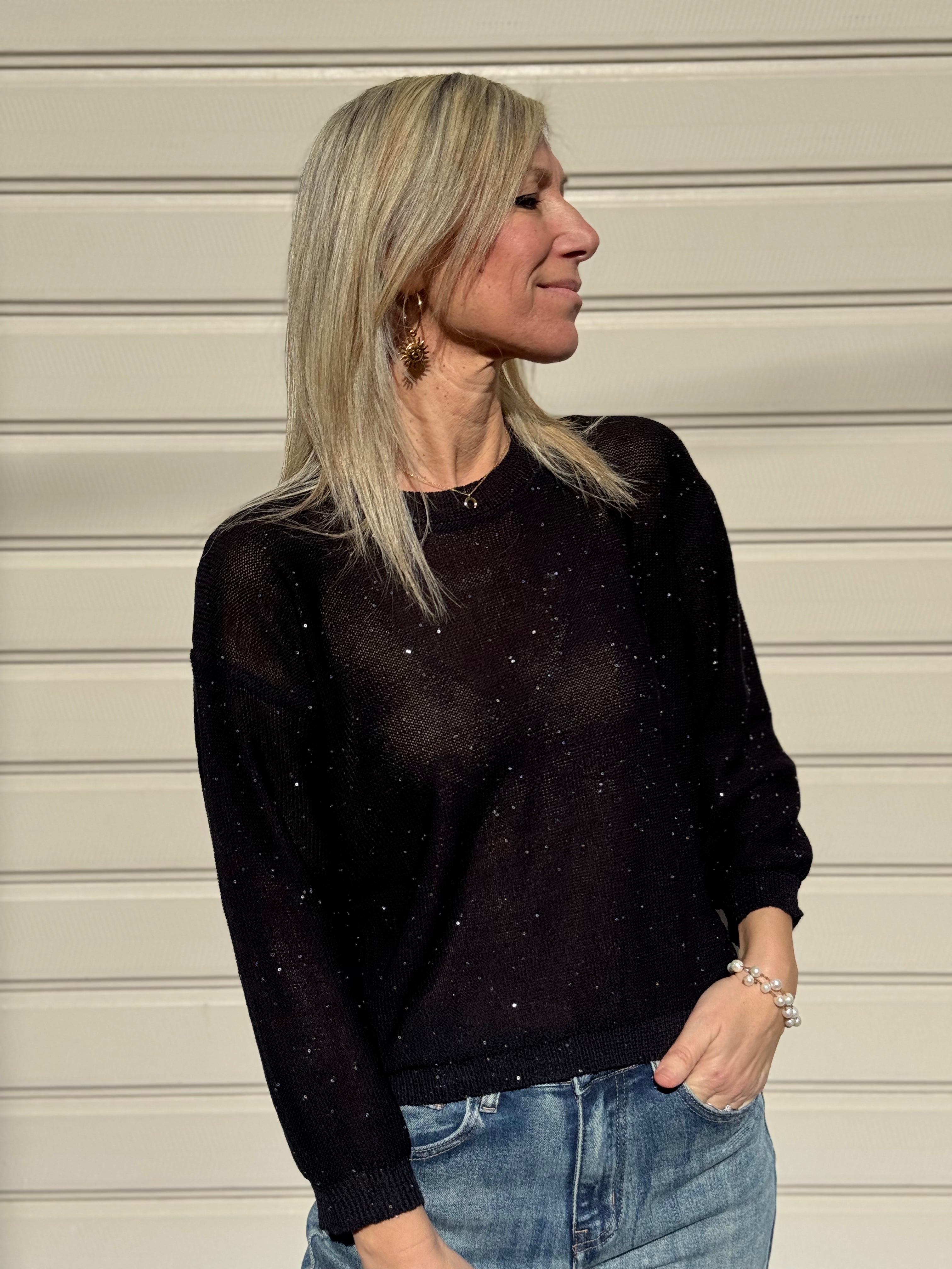 Maglia manica 3/4 micro paillettes mimì