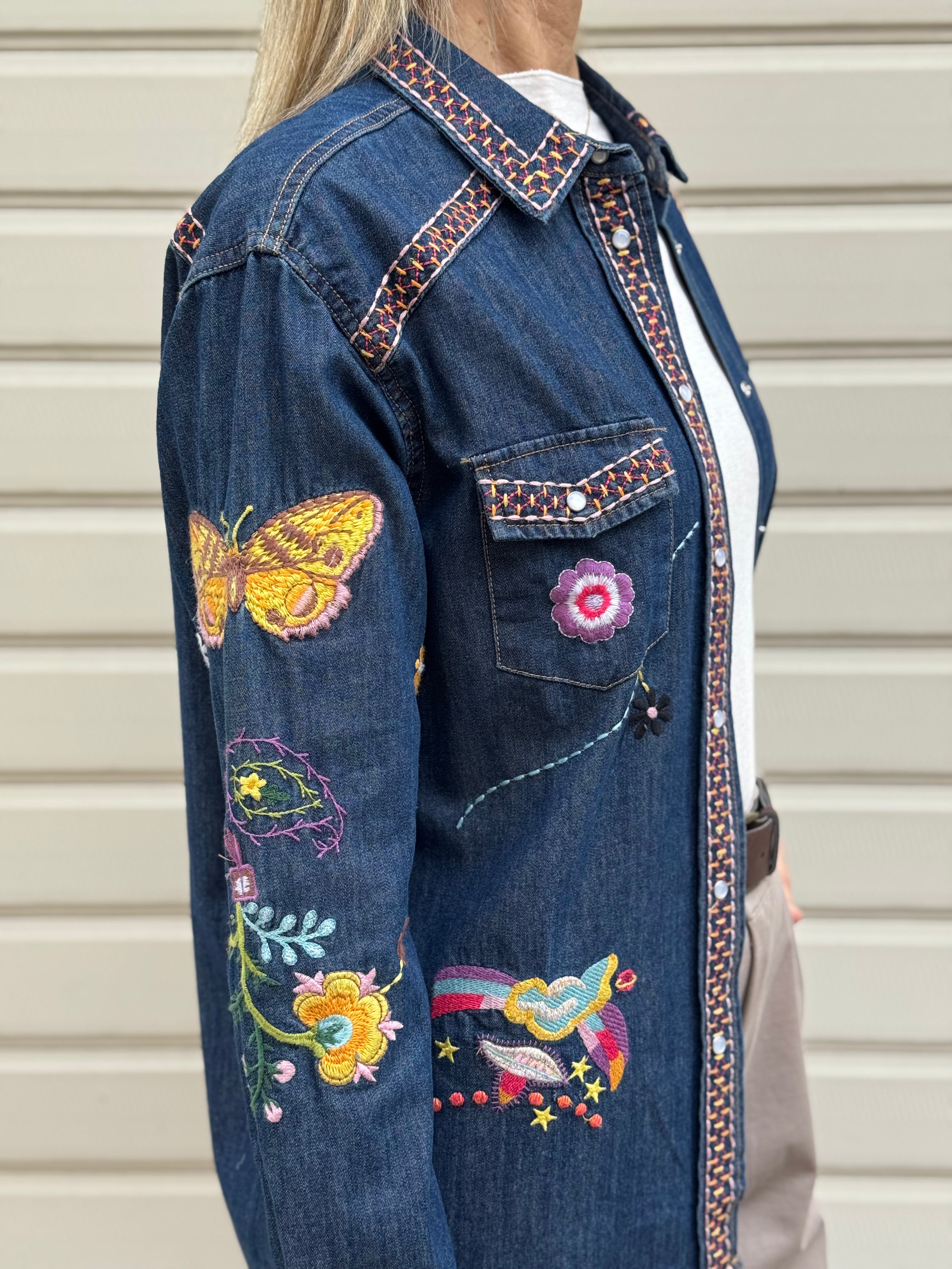 Camicia jeans ricami kontatto