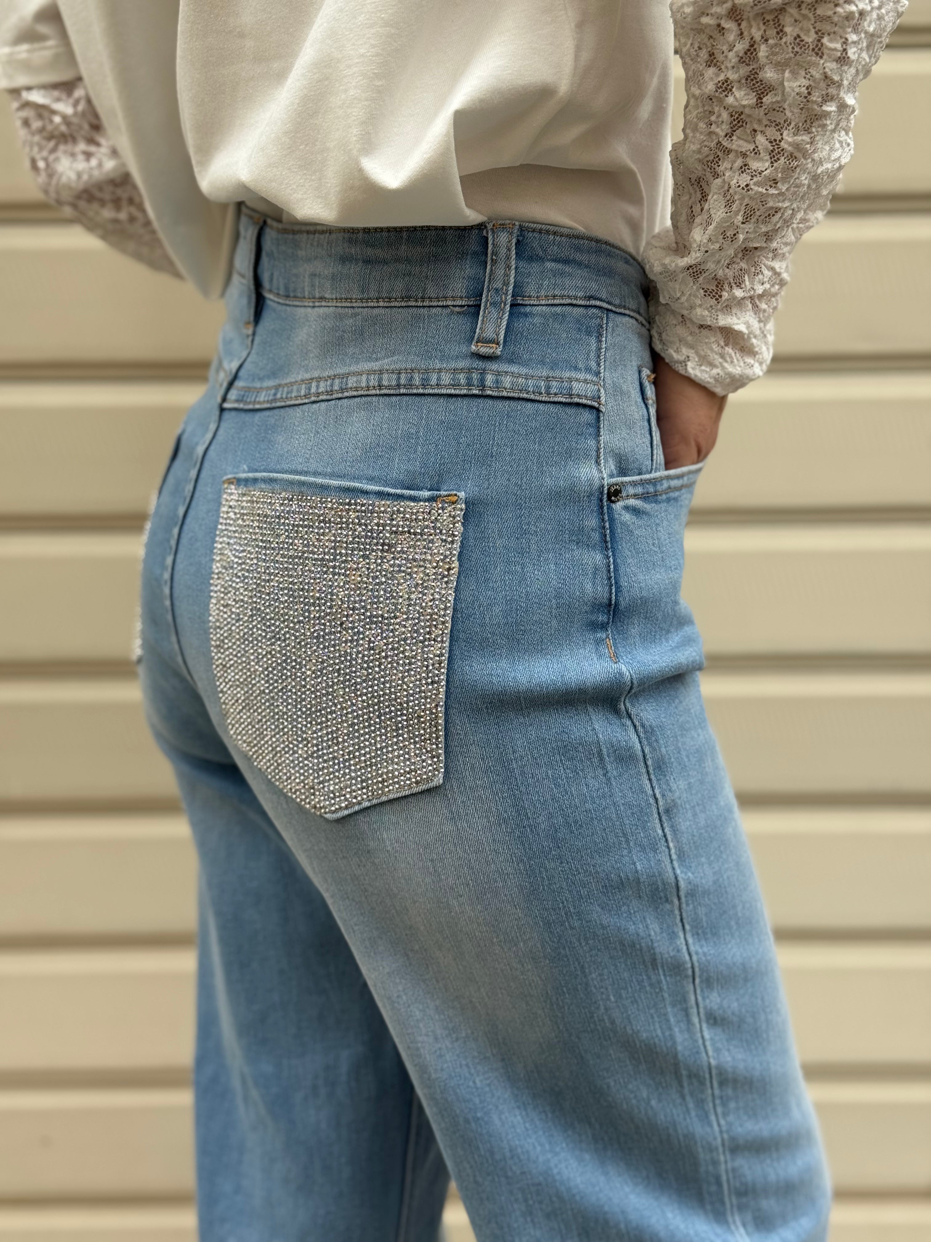 Jeans tasche strass adora