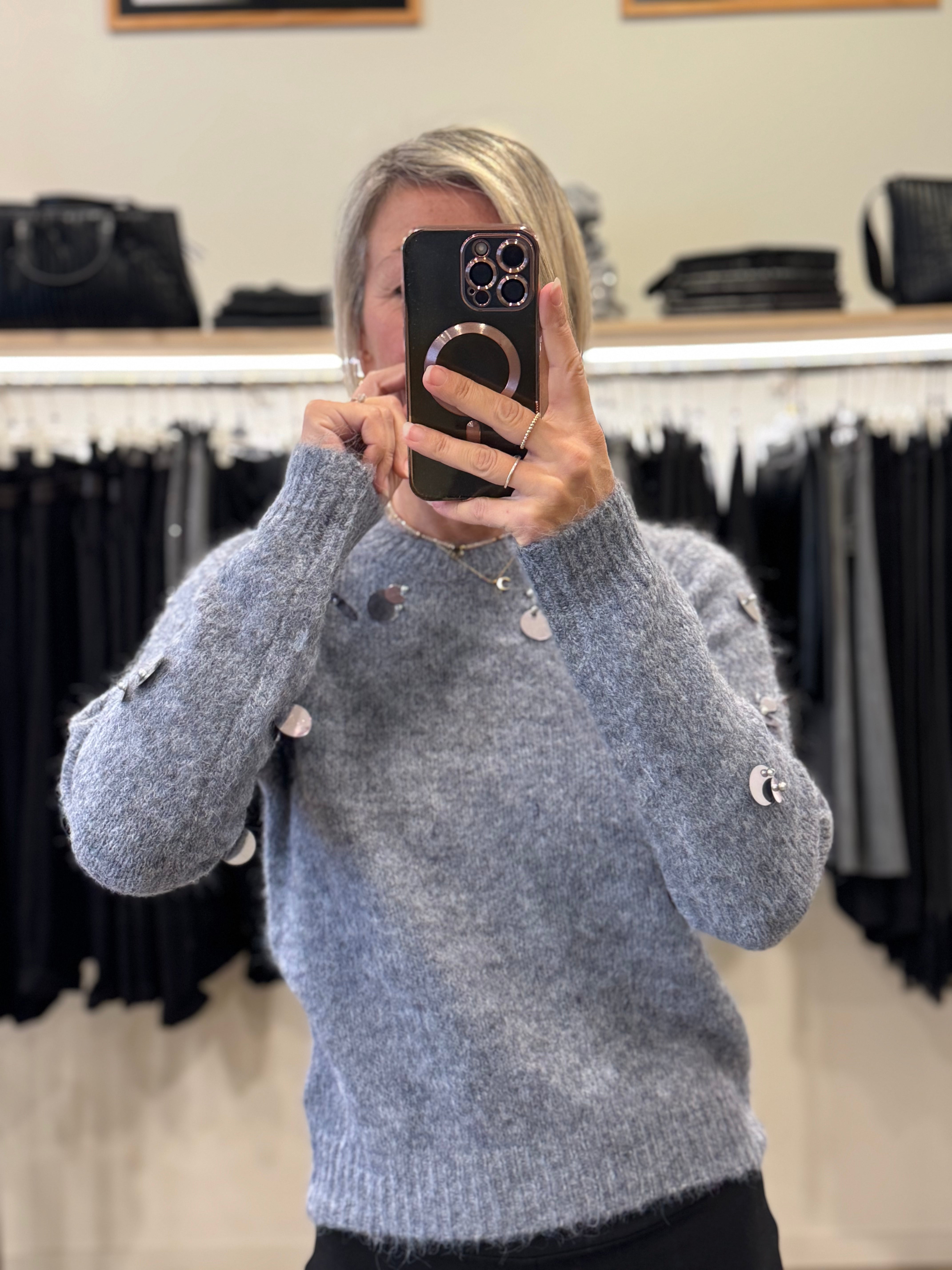 Girocollo lana maxi paillettes