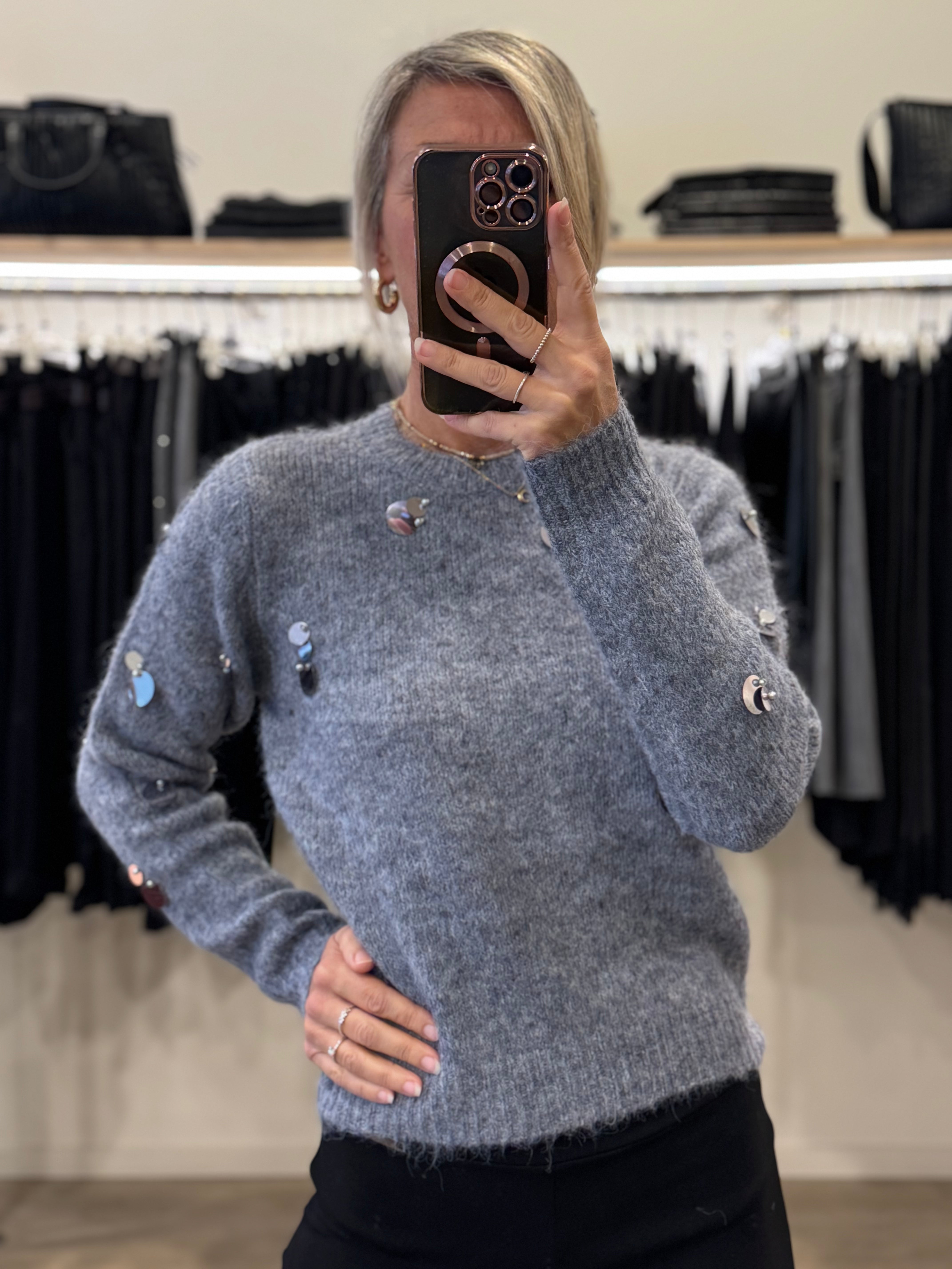 Girocollo lana maxi paillettes