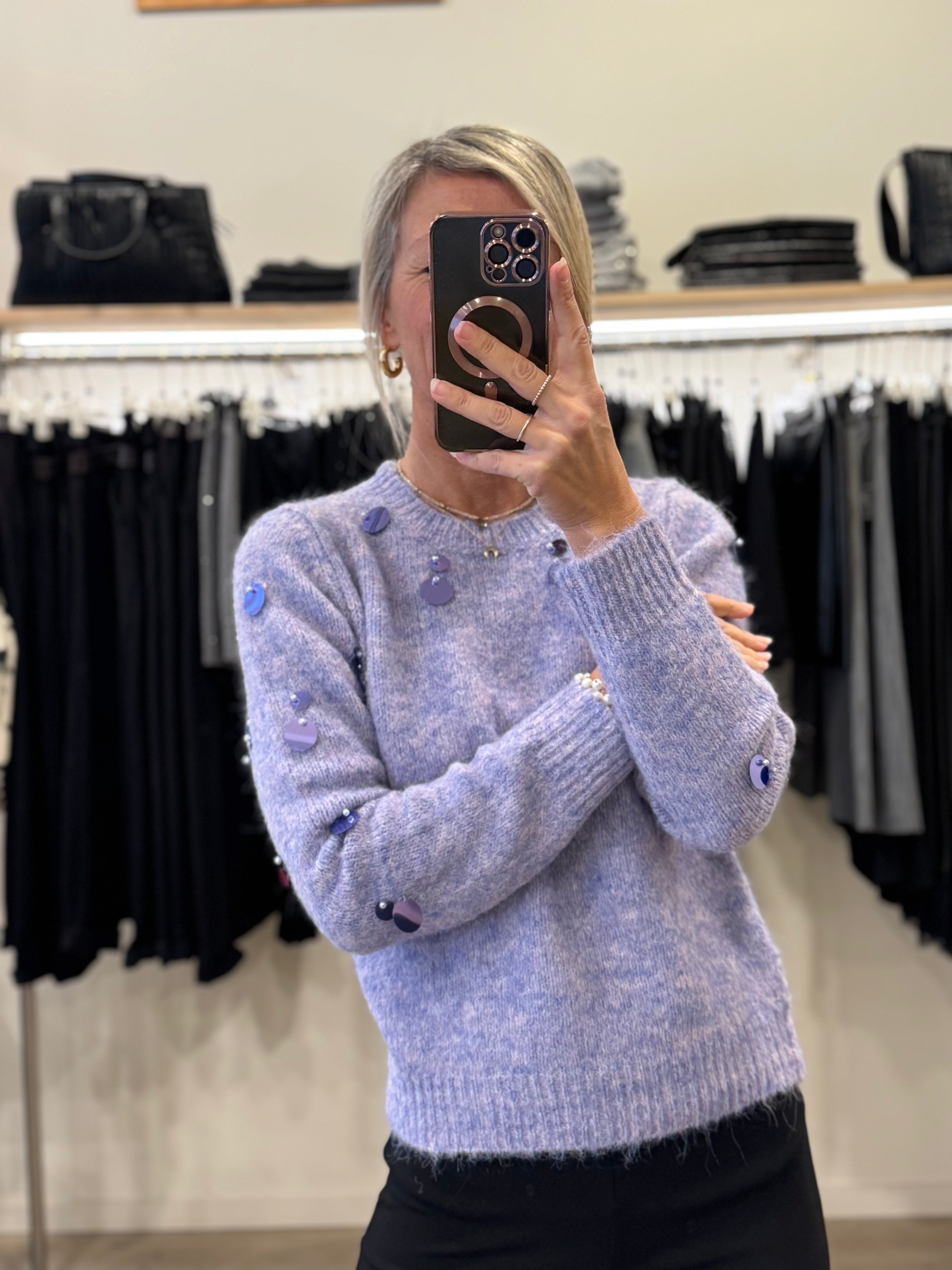 Girocollo lana maxi paillettes