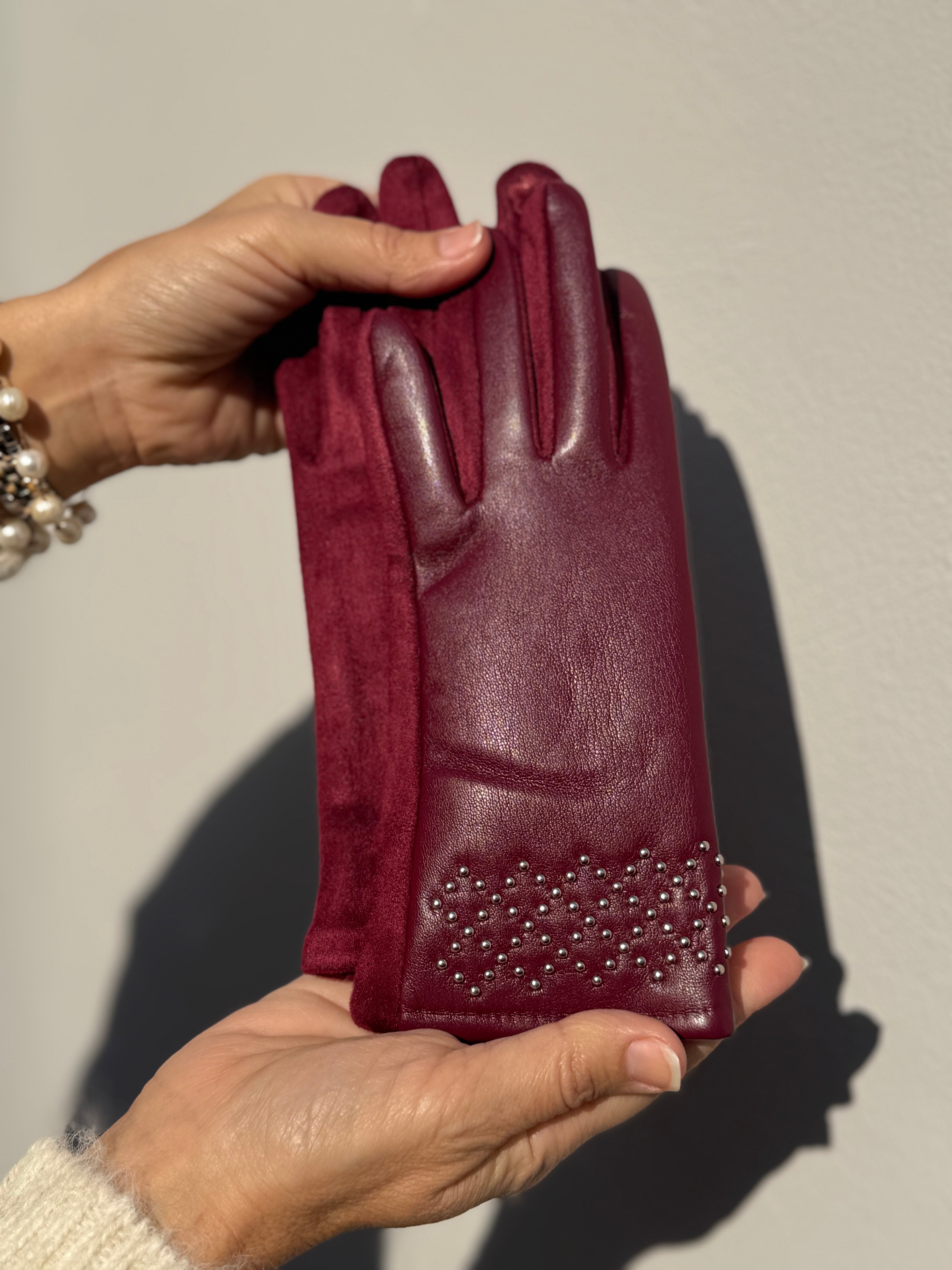 Guanti similpelle borchiette mimì