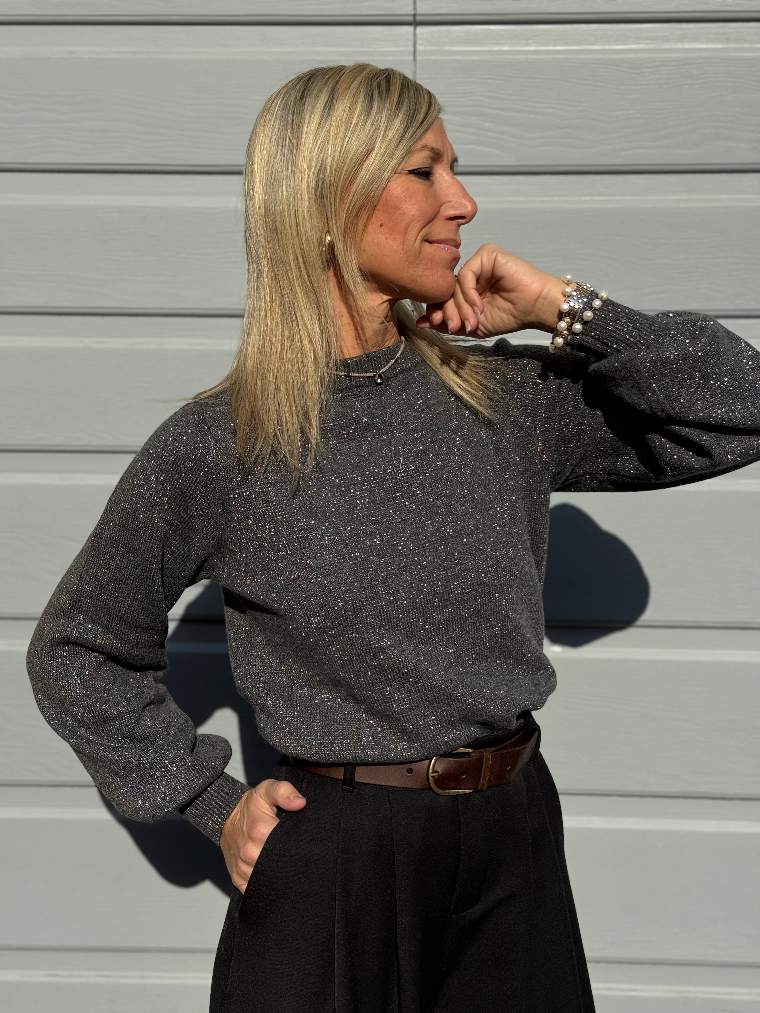 Maglia glitter manica palloncino