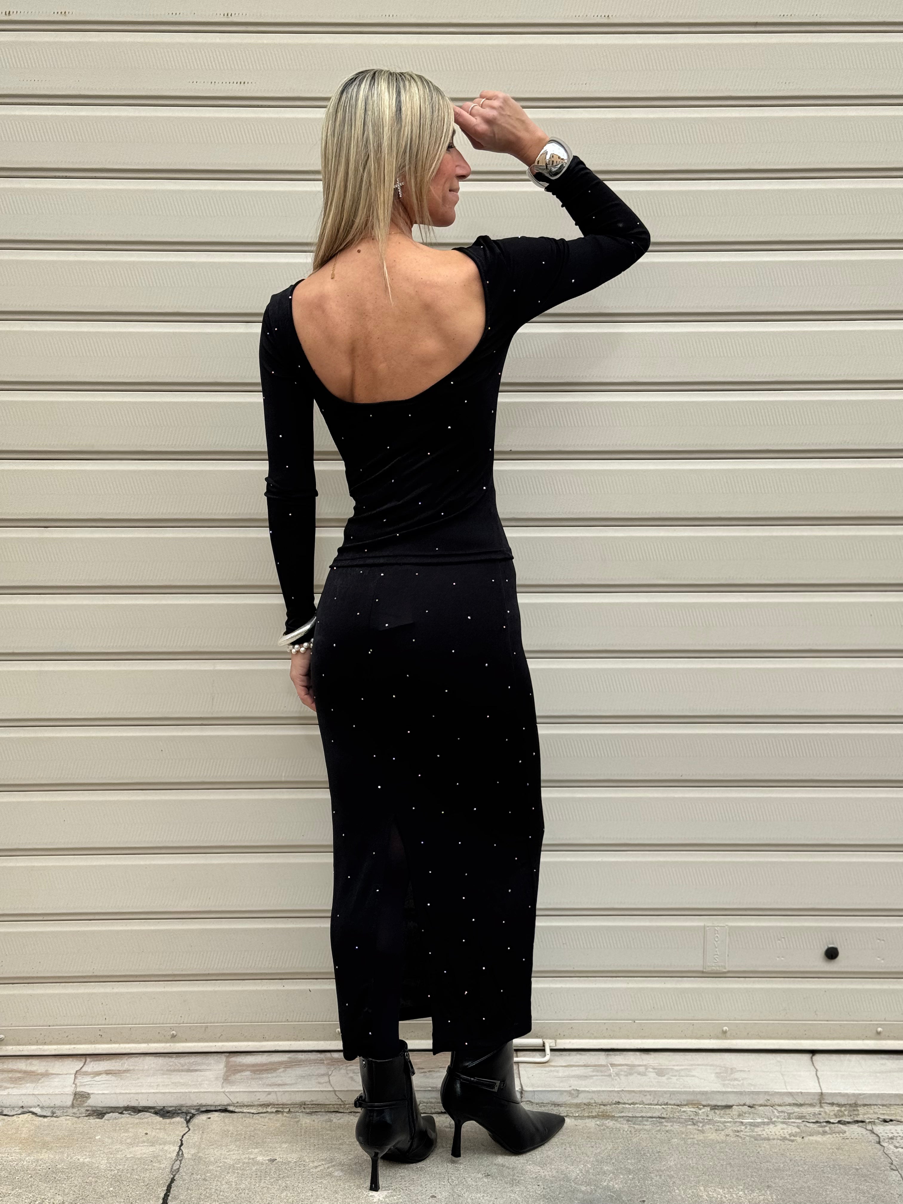 Maglia scollo schiena strass