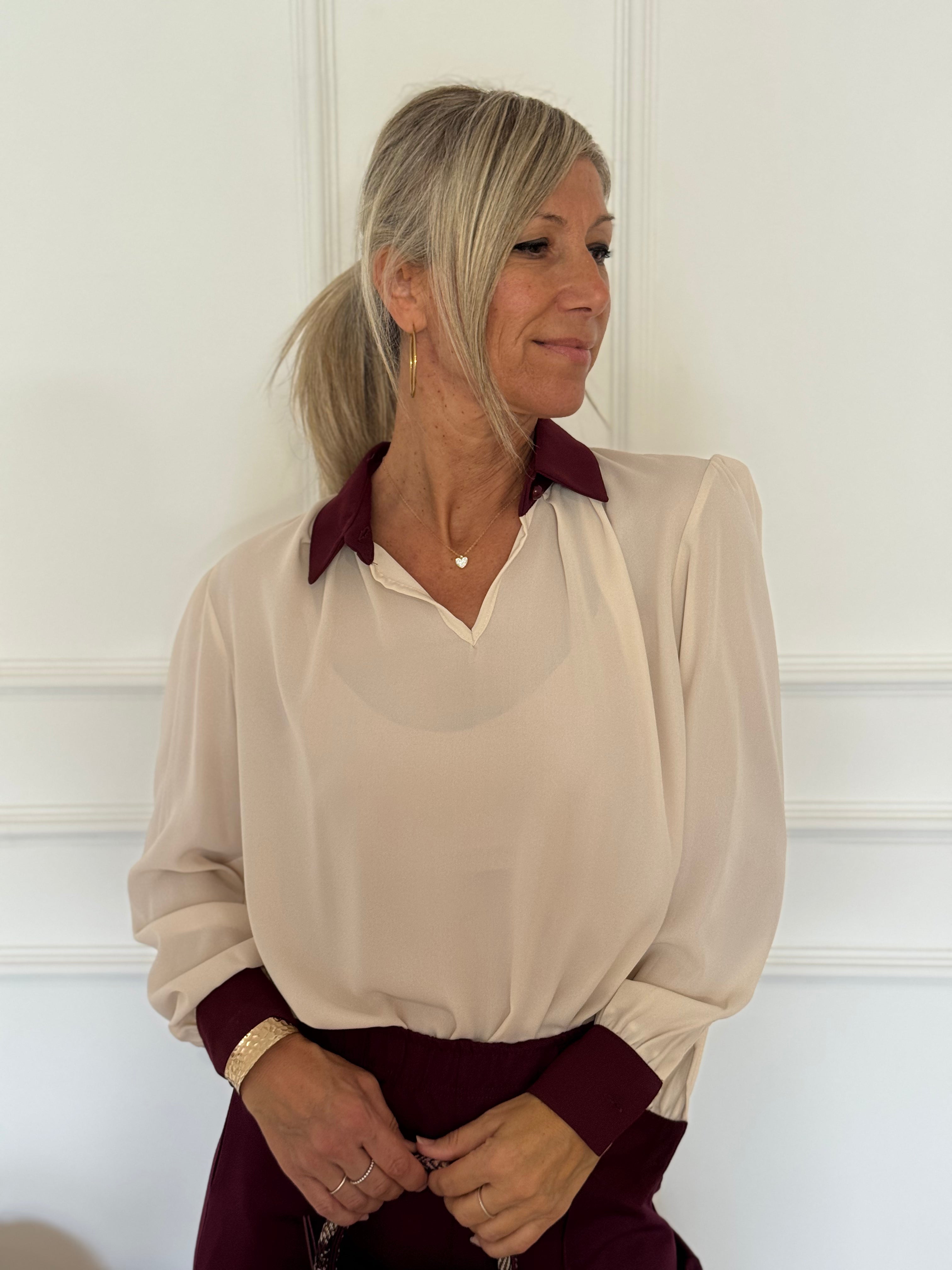 Blusa colletto e polsini a contrasto mimì
