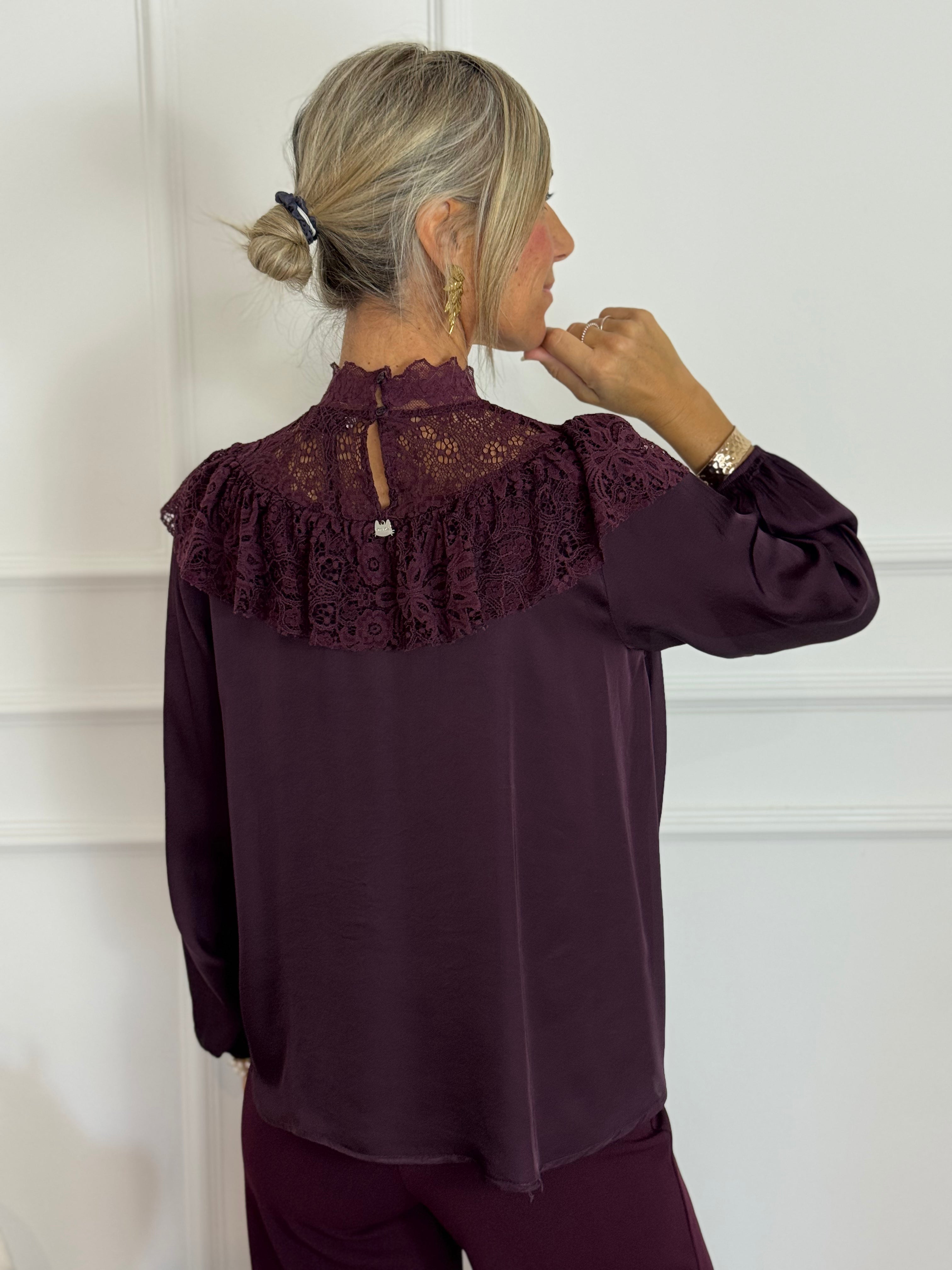 Blusa volant raso pizzo mimì
