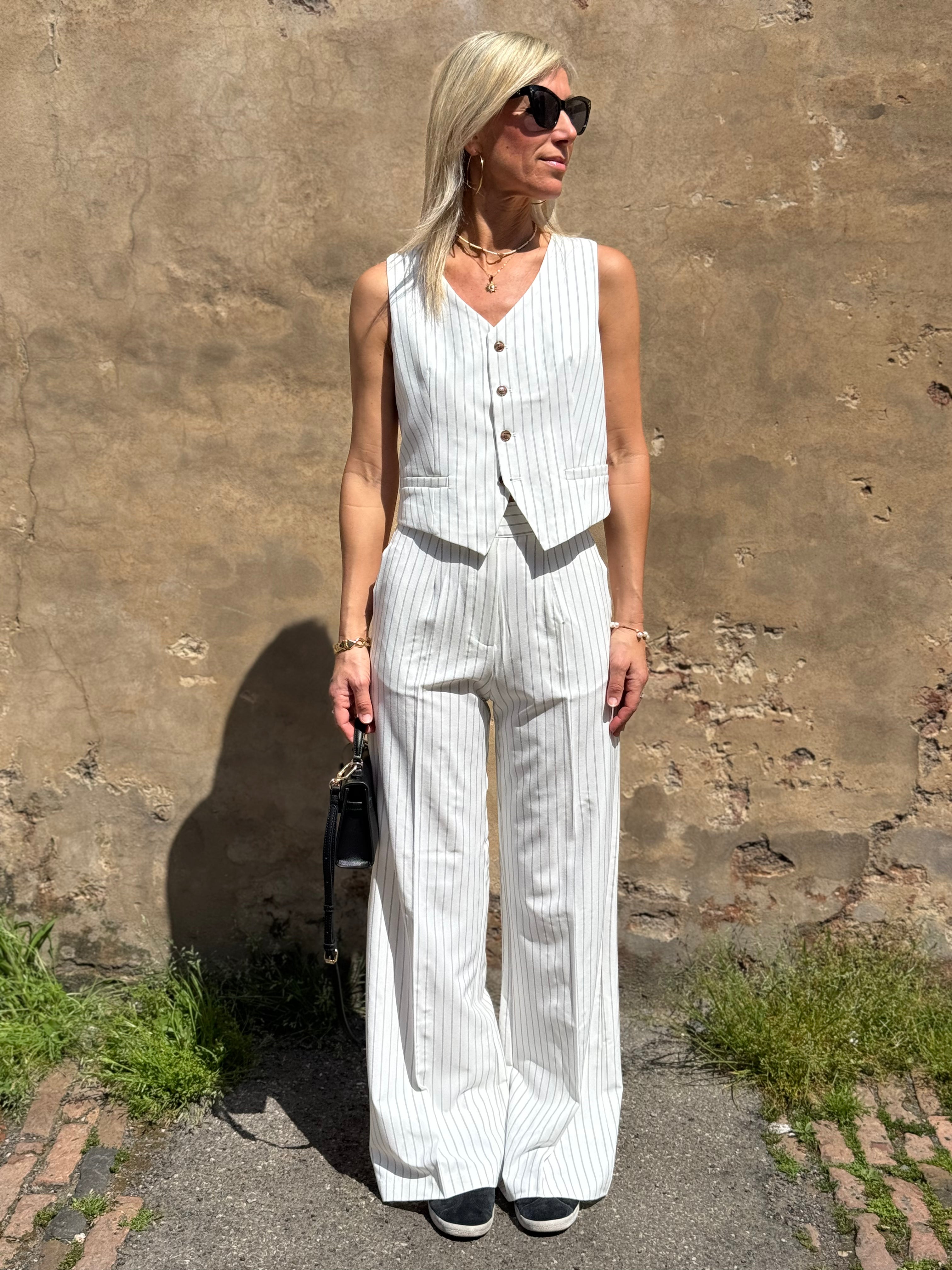 Pantalone Gessato Bianco