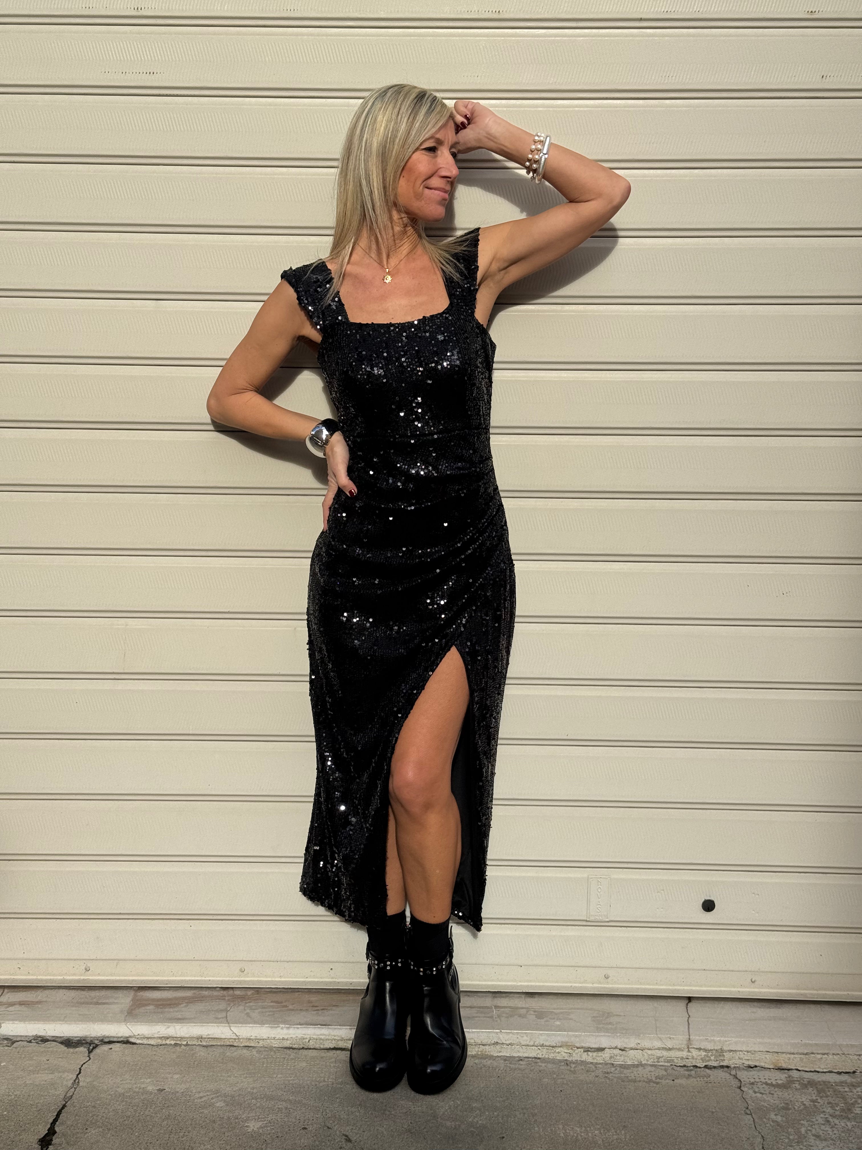 Abito paillettes spacco