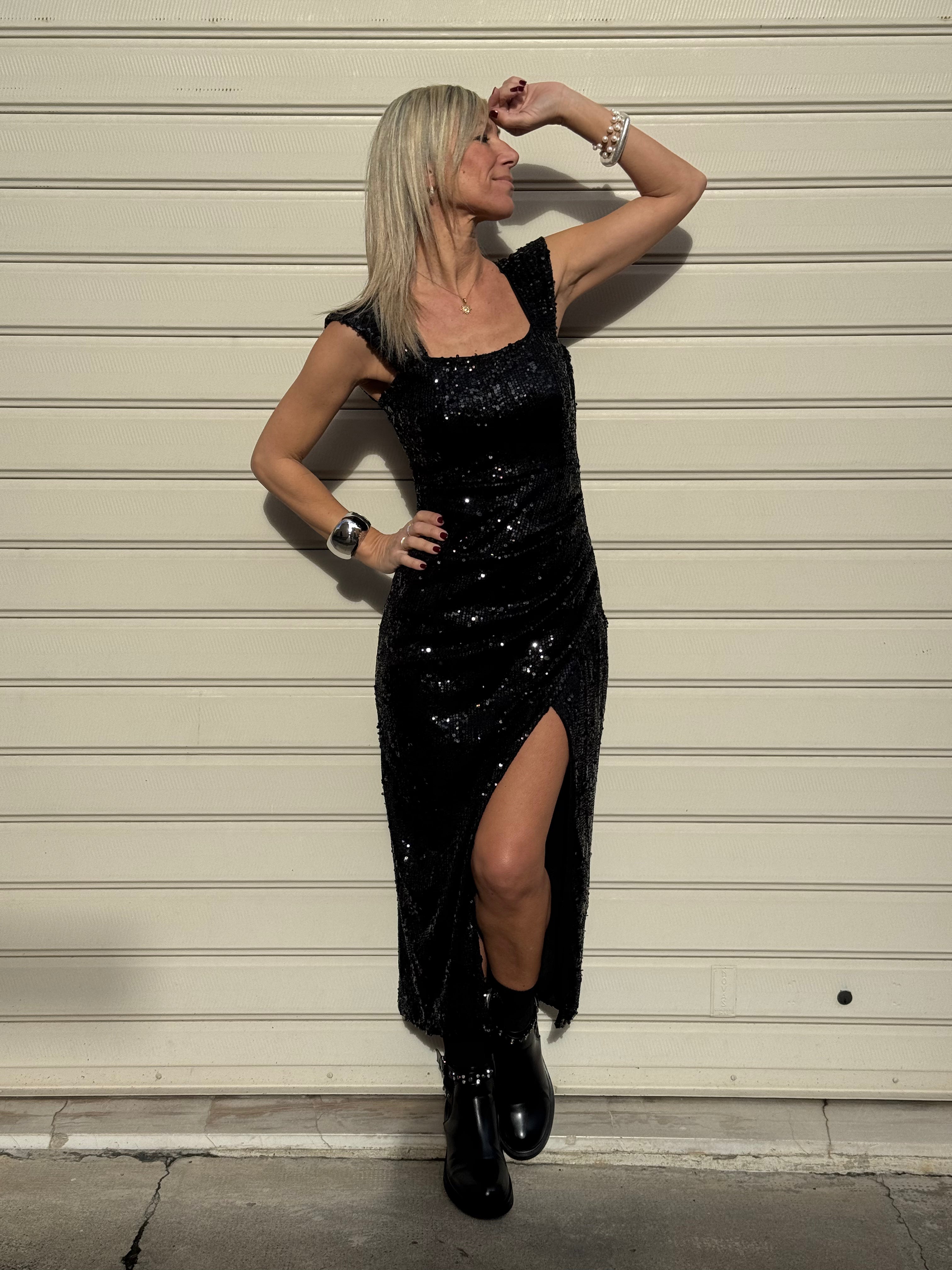 Abito paillettes spacco