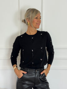 Maglia girocollo piume e strass mimì