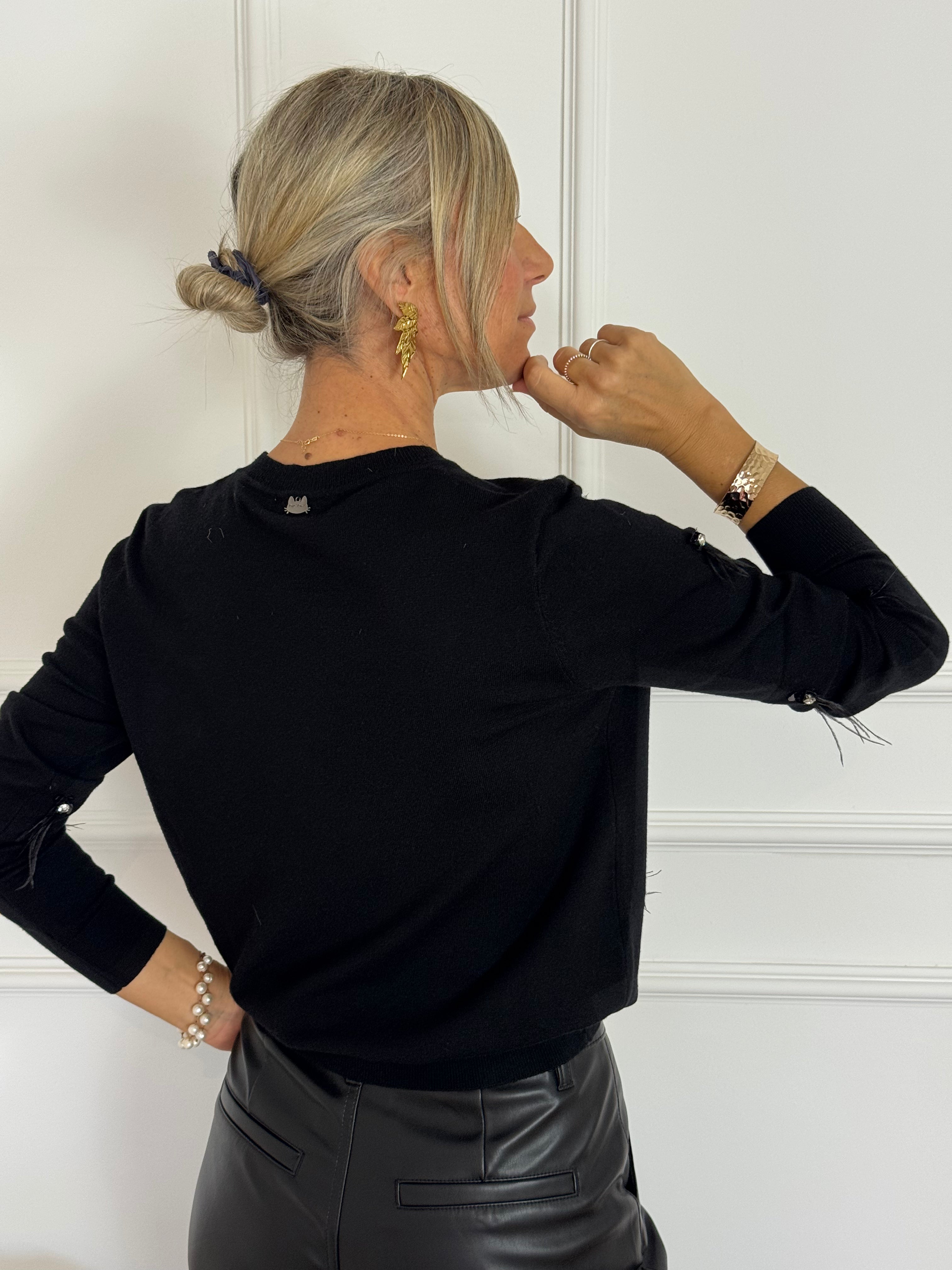 Maglia girocollo piume e strass mimì