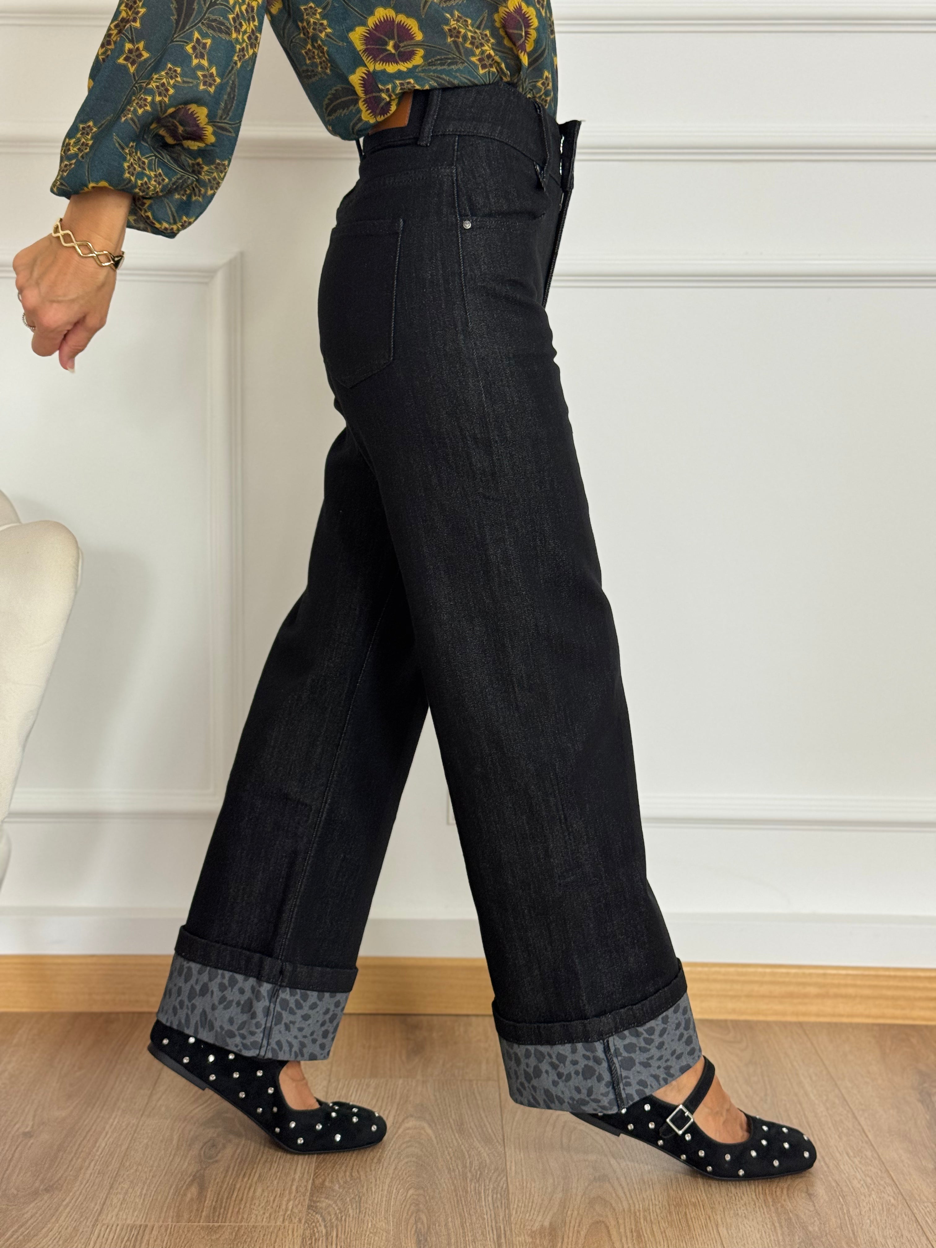 Jeans palazzo risvolto maculato mimì