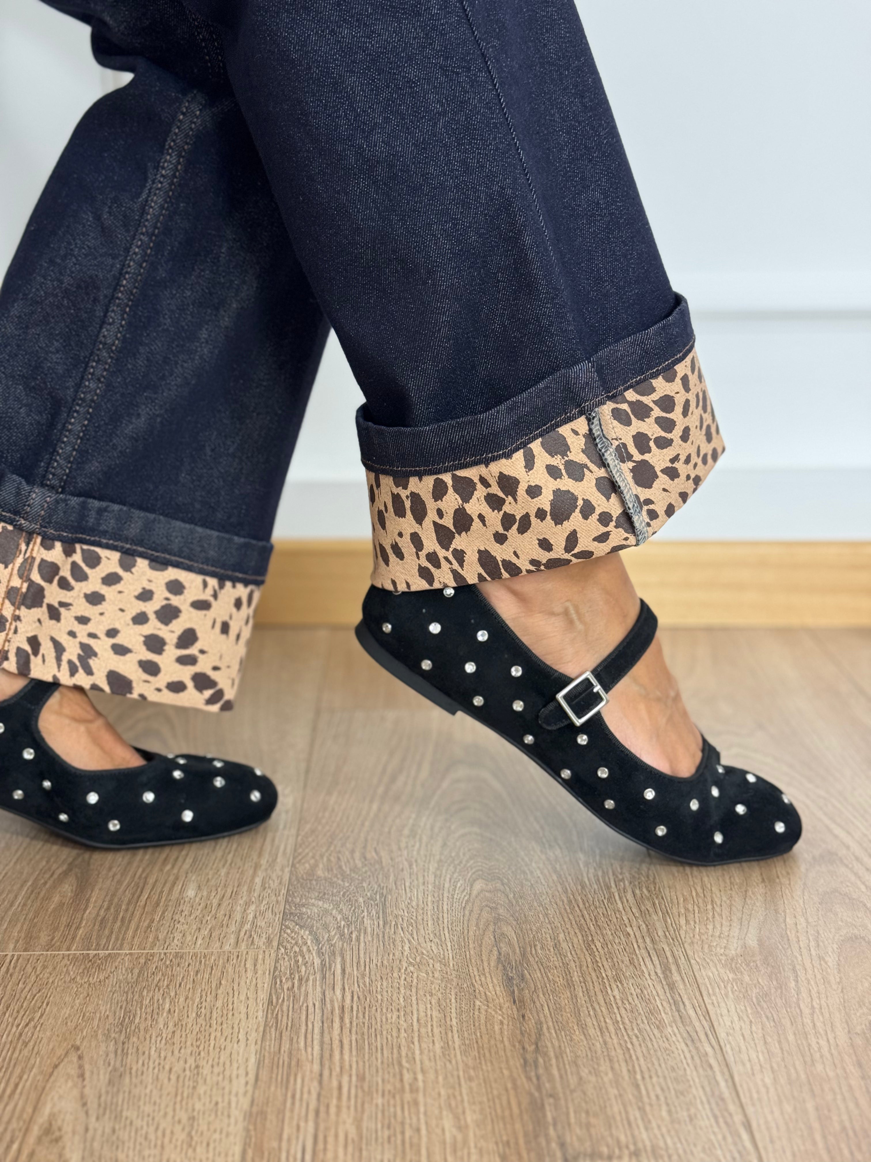 Jeans palazzo risvolto maculato mimì