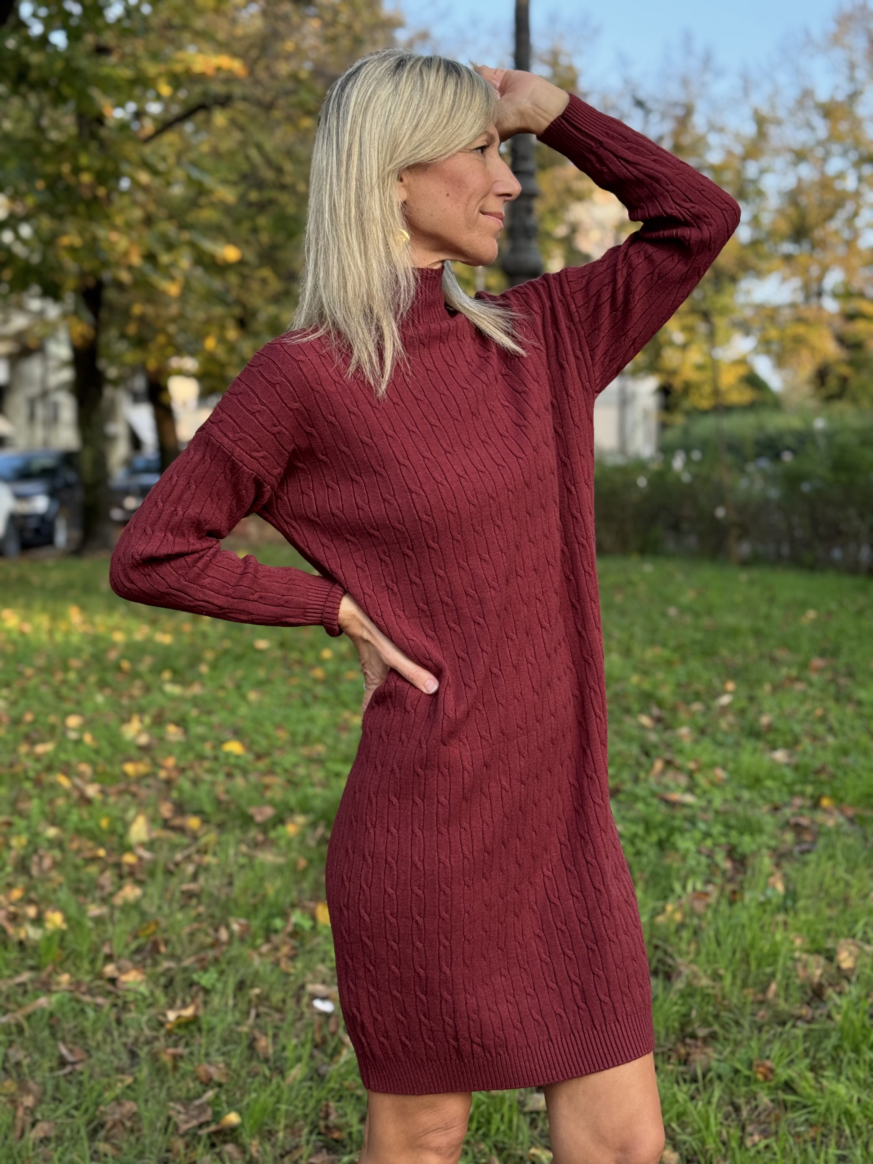 Abito Maglia Trecce Panna