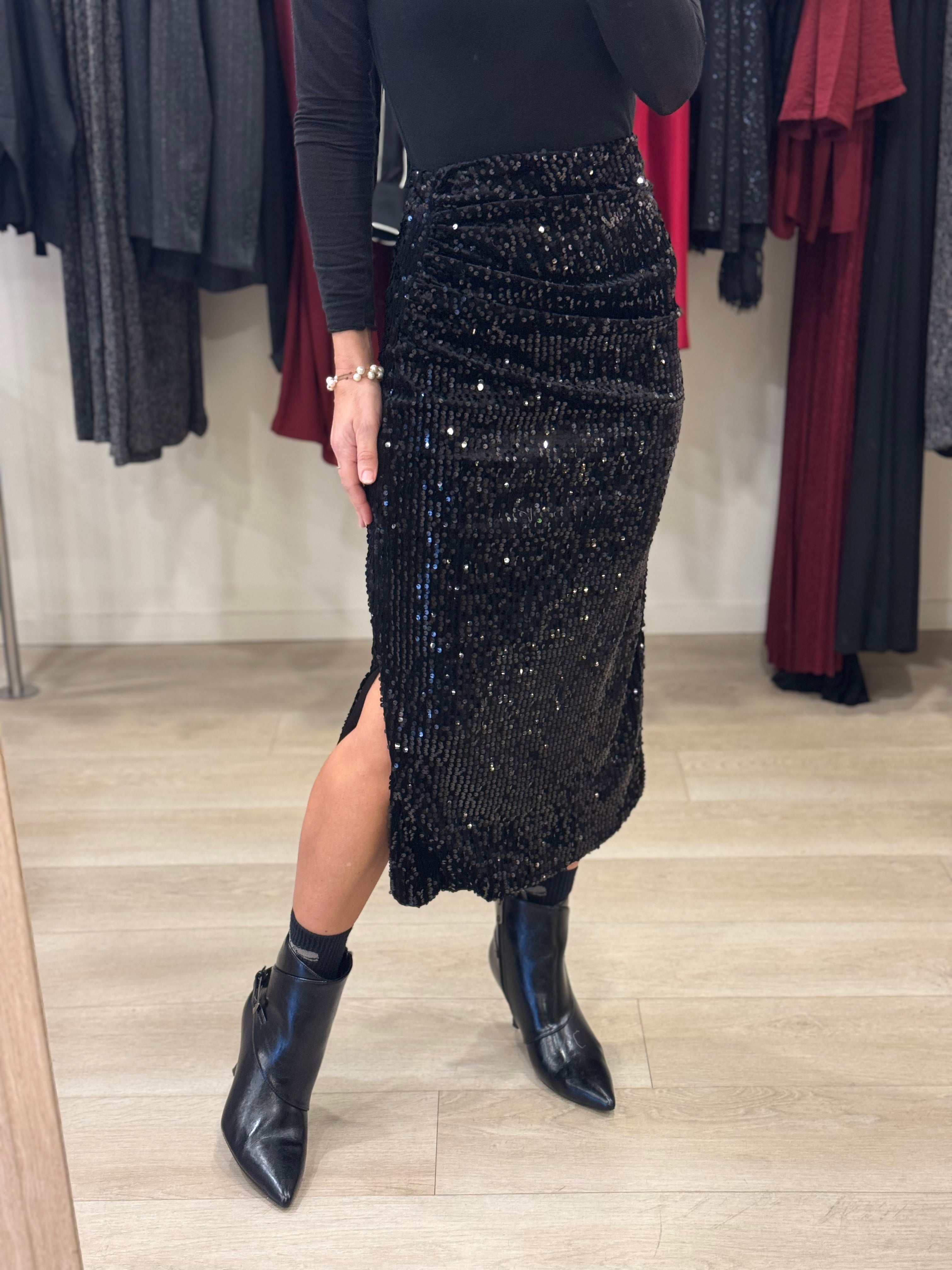 Gonna paillettes drappeggio