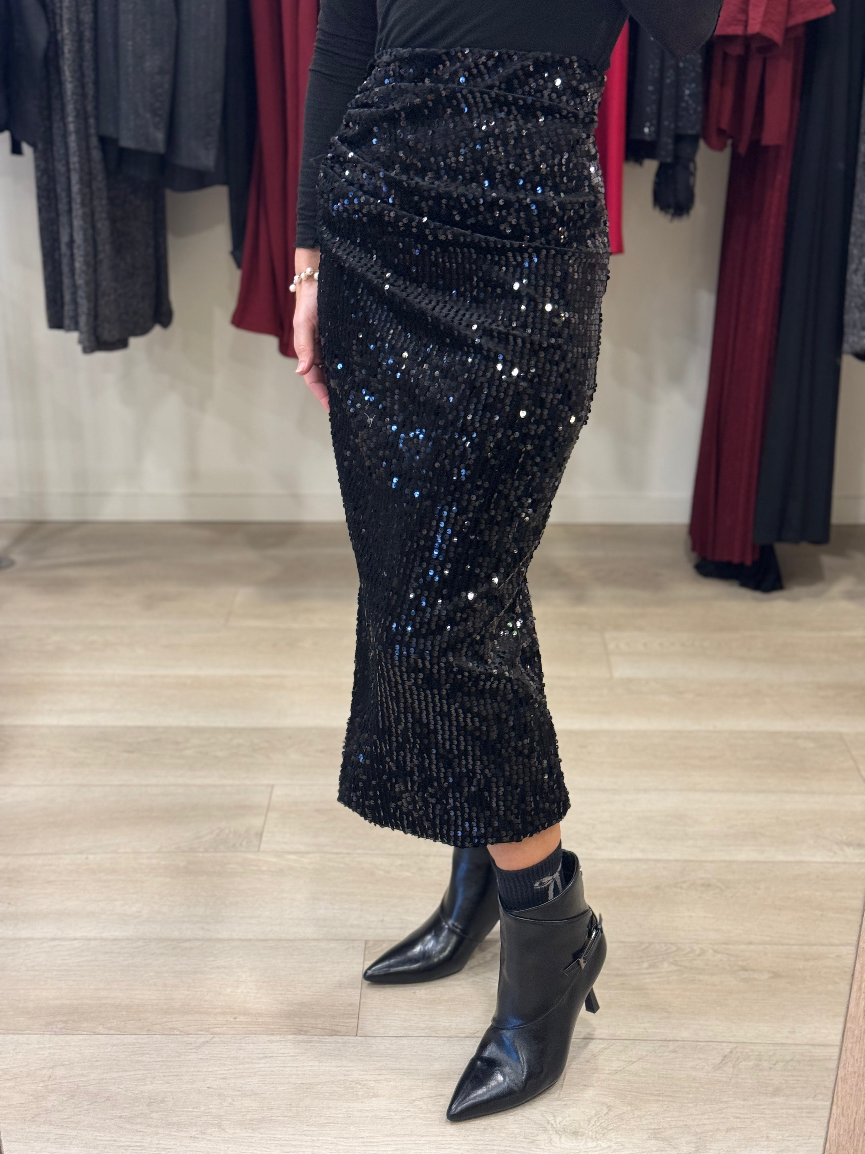 Gonna paillettes drappeggio