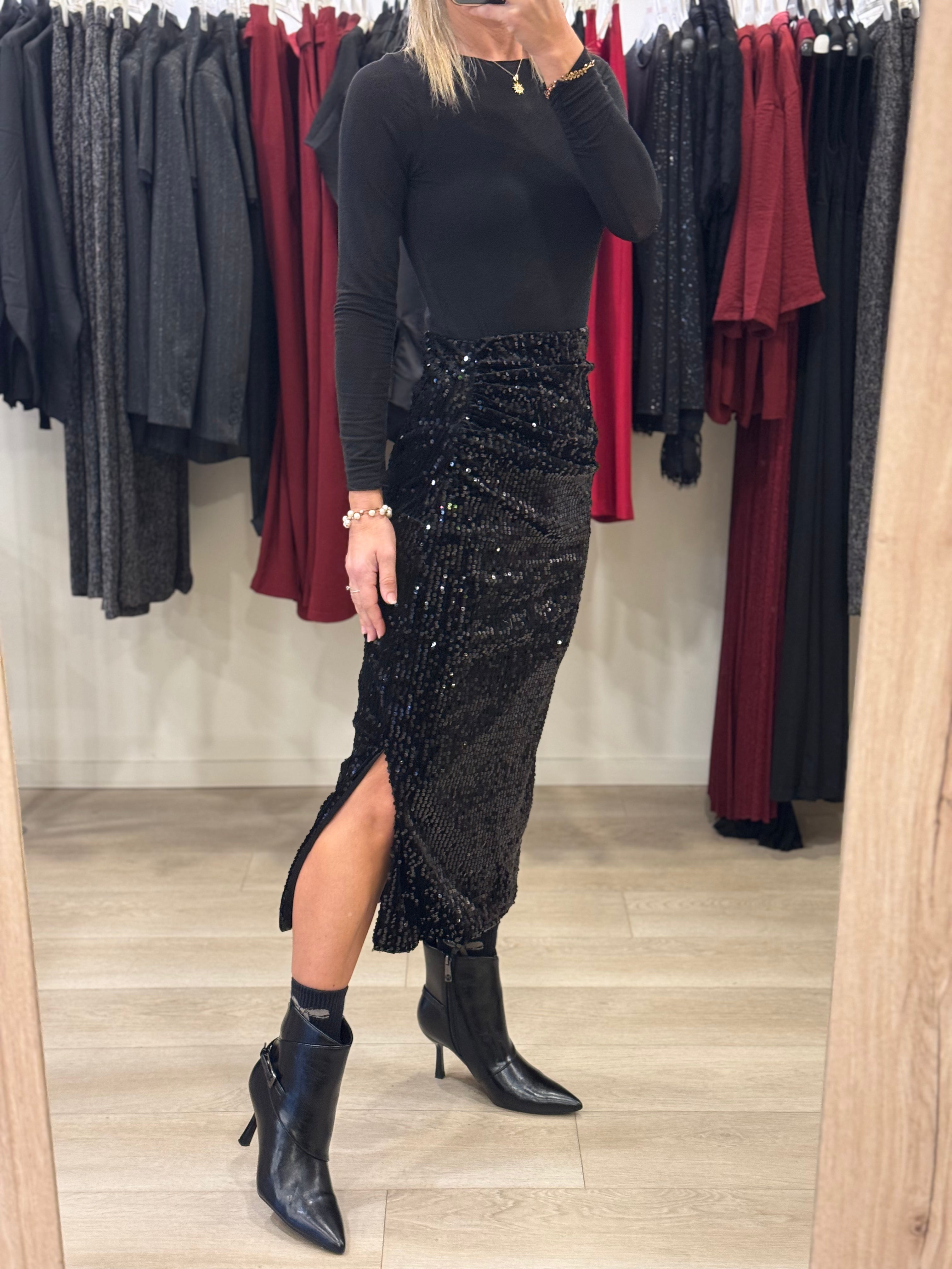 Gonna paillettes drappeggio