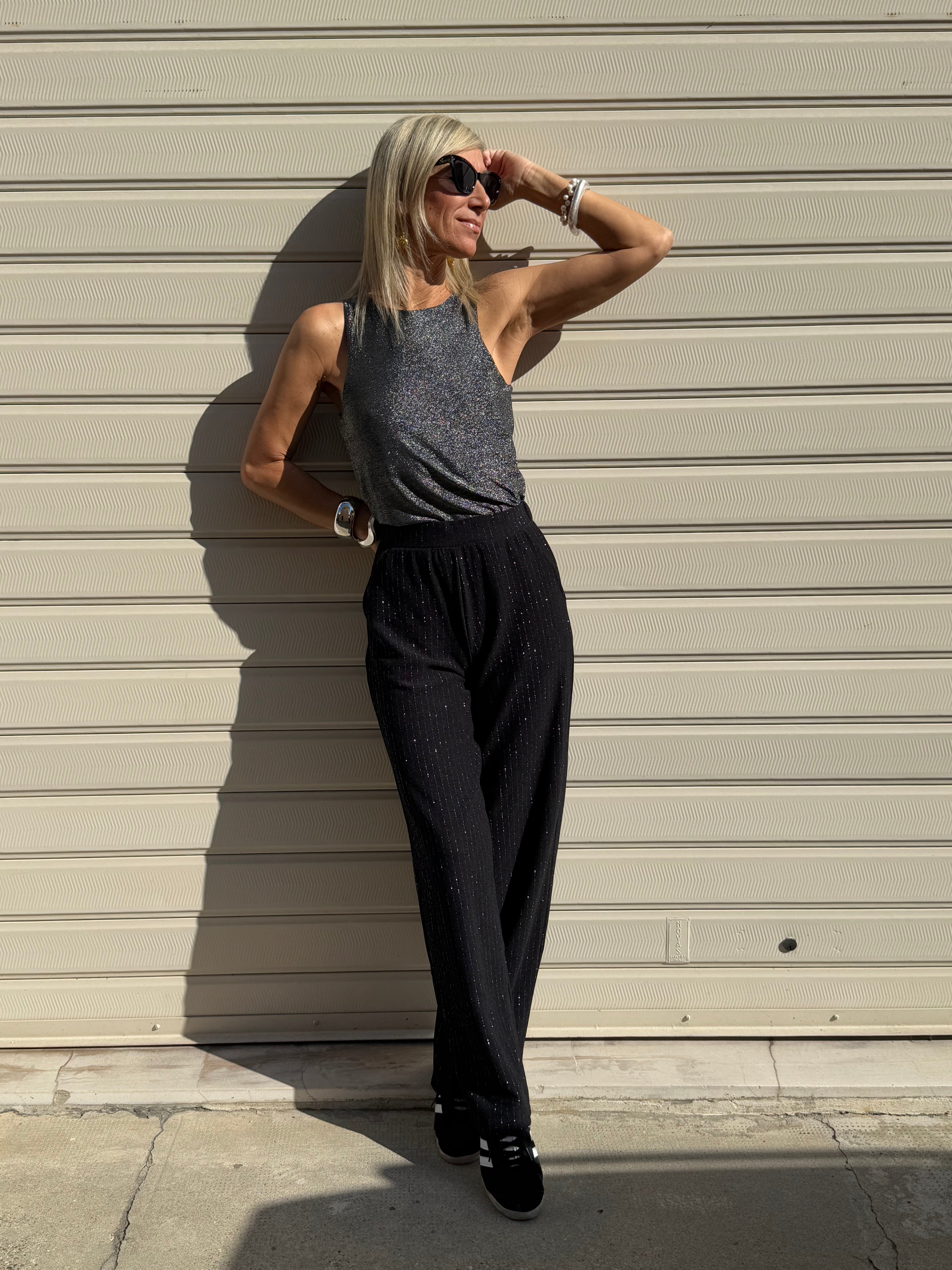 Pantalone palazzo gessato lurex
