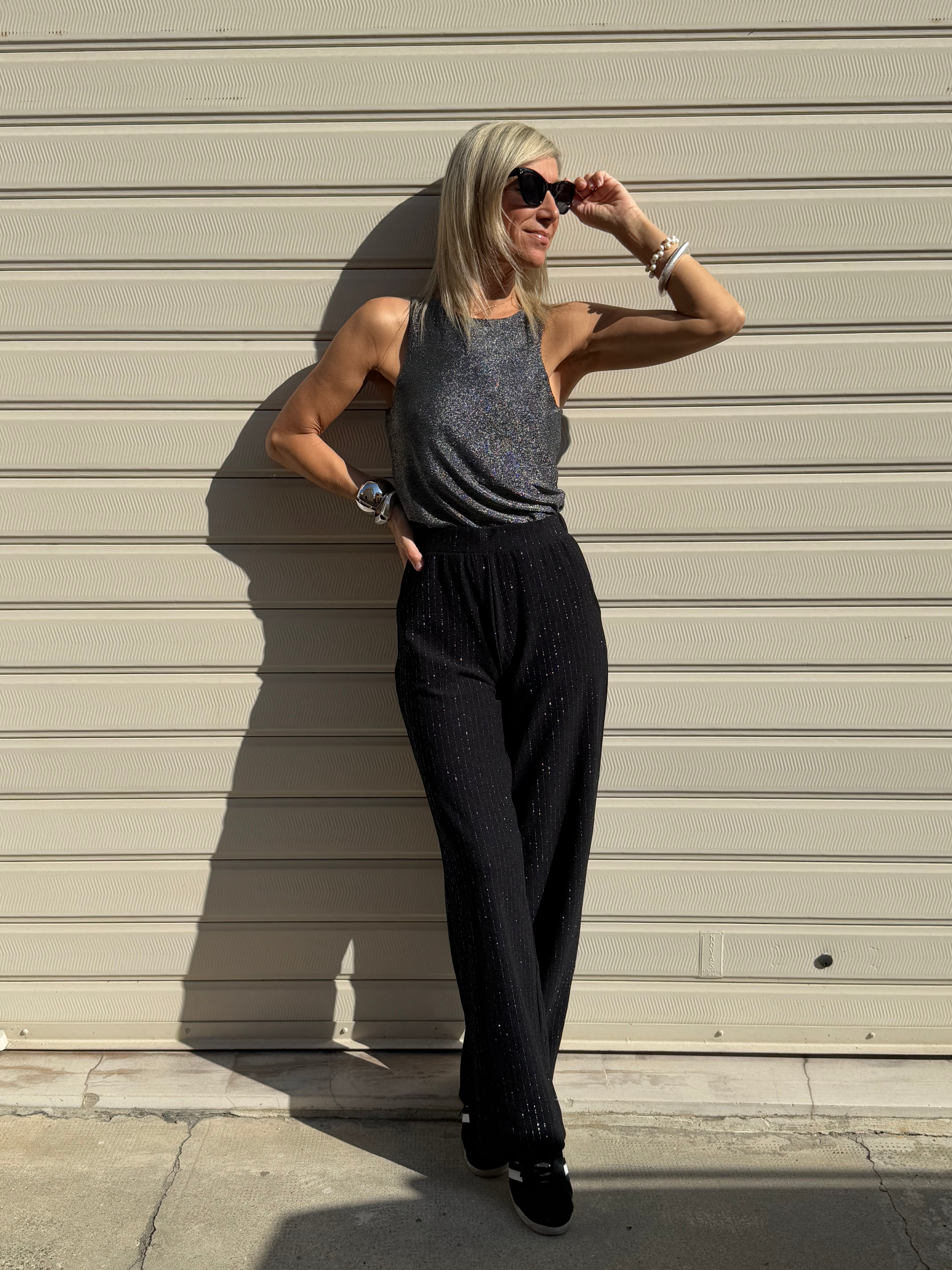 Pantalone palazzo gessato lurex