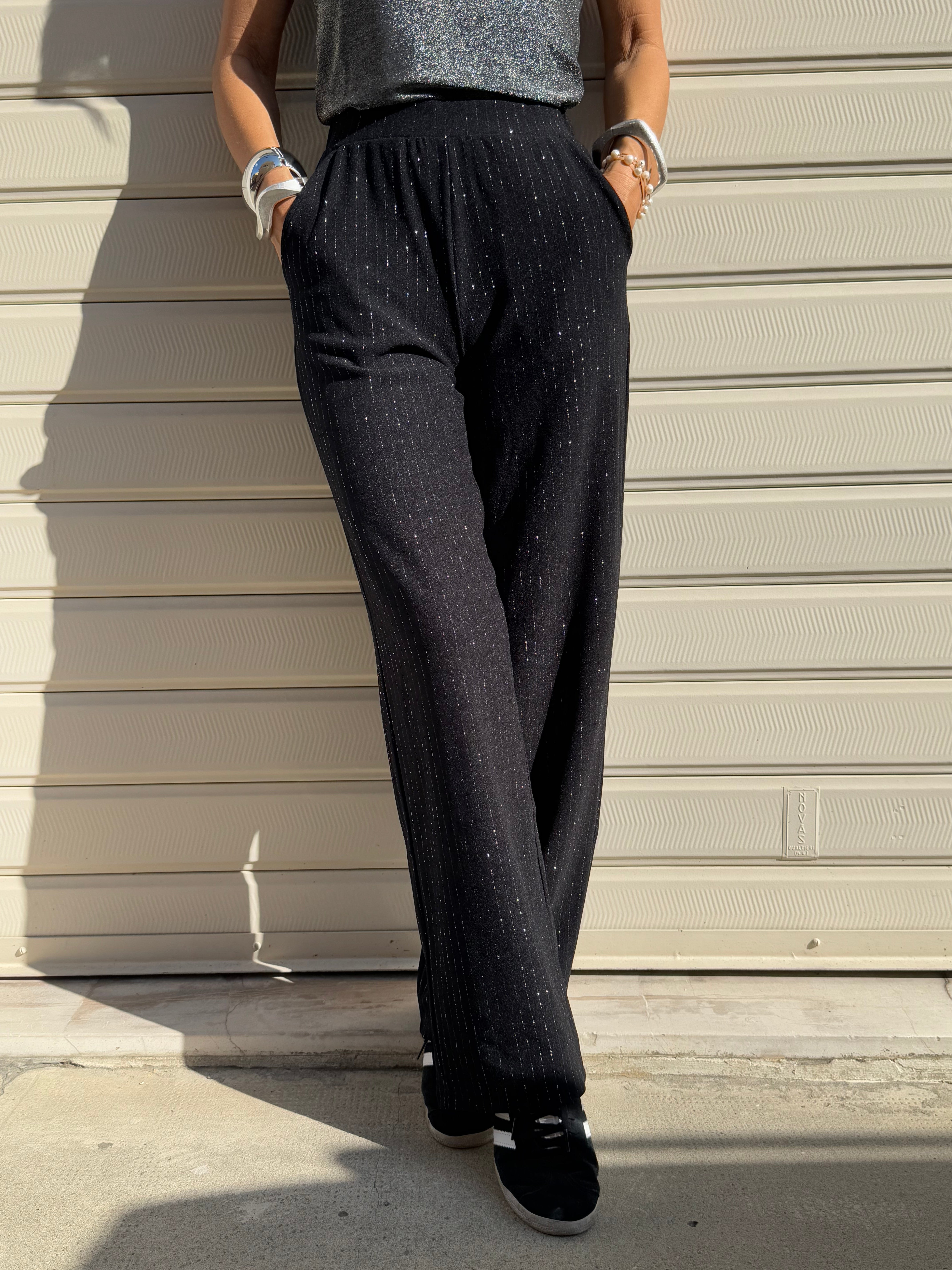 Pantalone palazzo gessato lurex