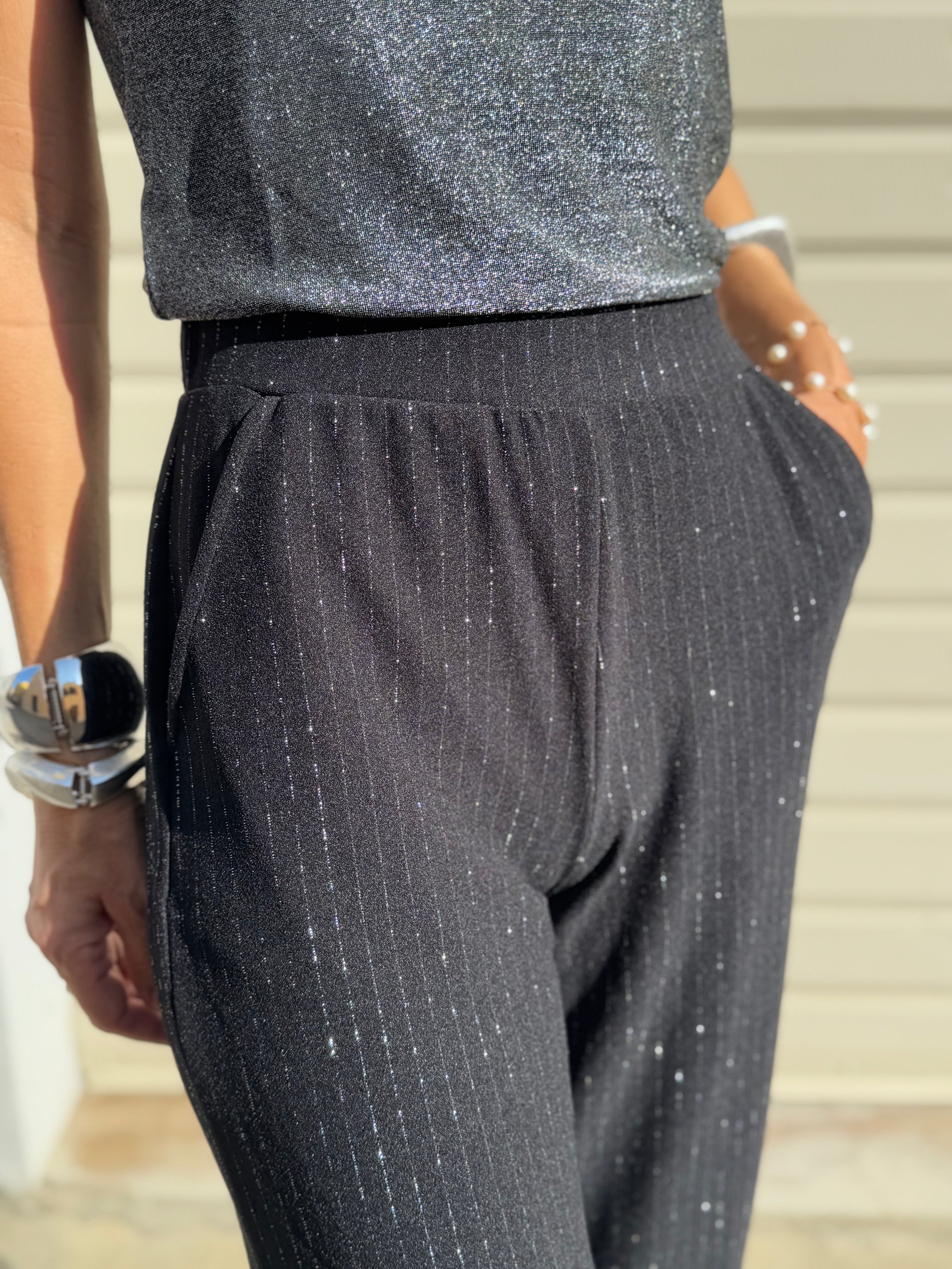 Pantalone palazzo gessato lurex
